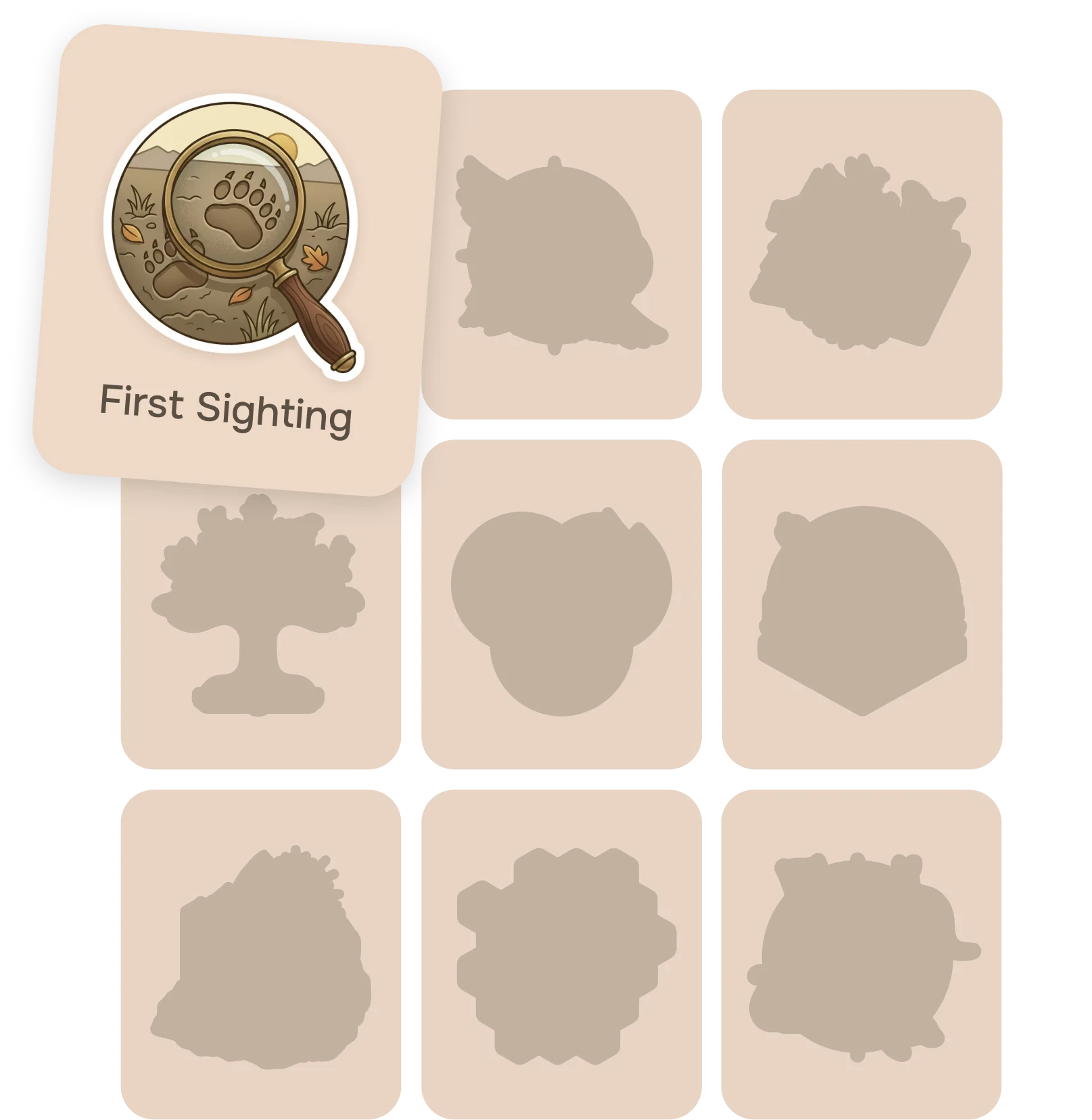 Grid of achievement badges including Sharp Eye, Living Encyclopedia, and more