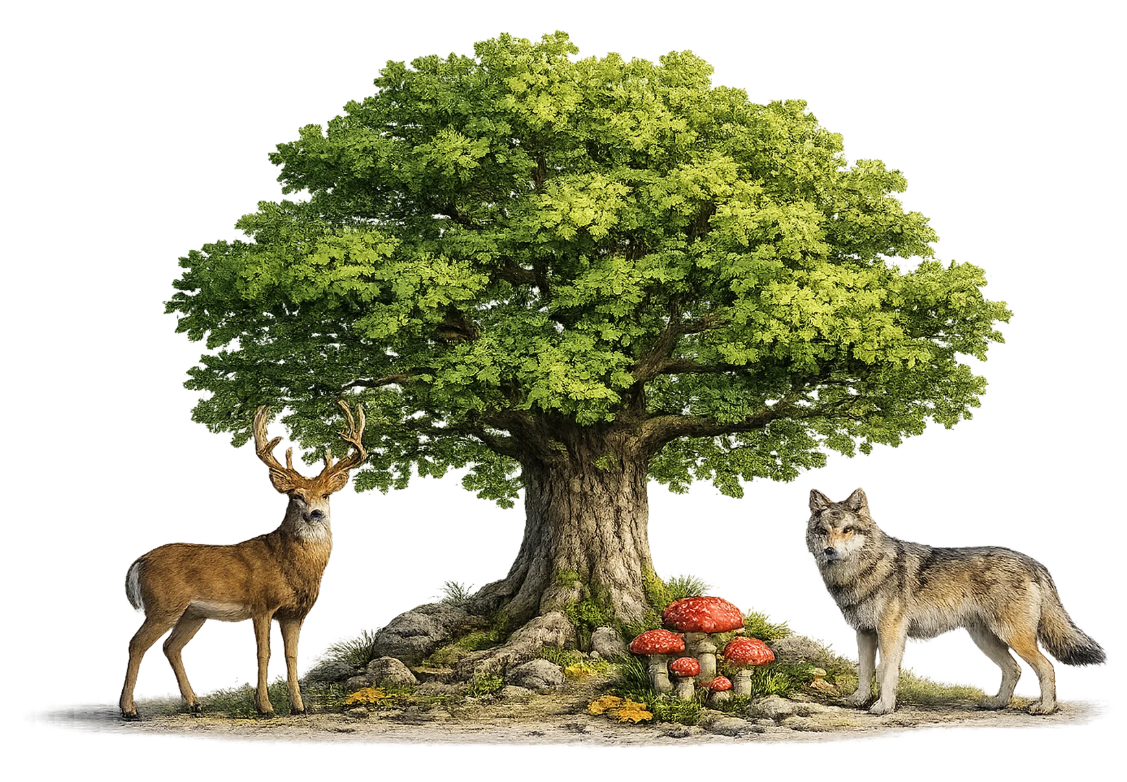 Forest floor scene with wildlife